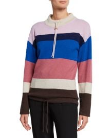 Theory Striped Mock-Neck Cashmere Pullover Sweater at Neiman Marcus